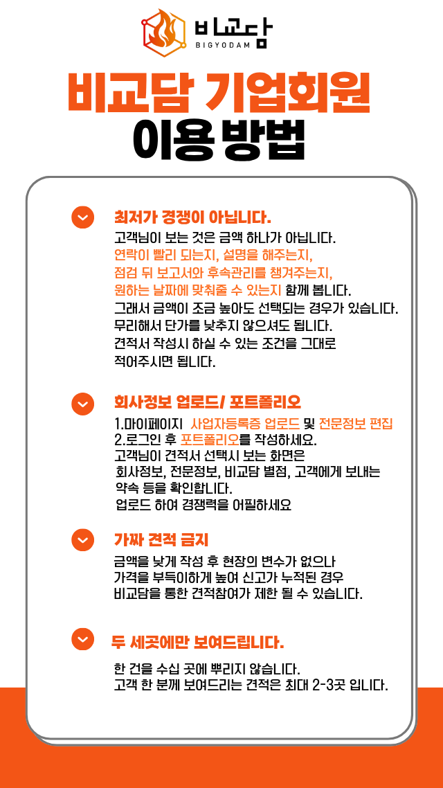 비교담 서비스 이용 안내 및 주의사항 (소방업체용)